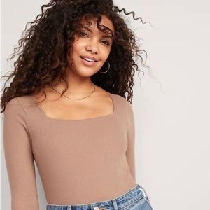 GAP Beige Long Sleeve ribbed Square Neck Bodysuit